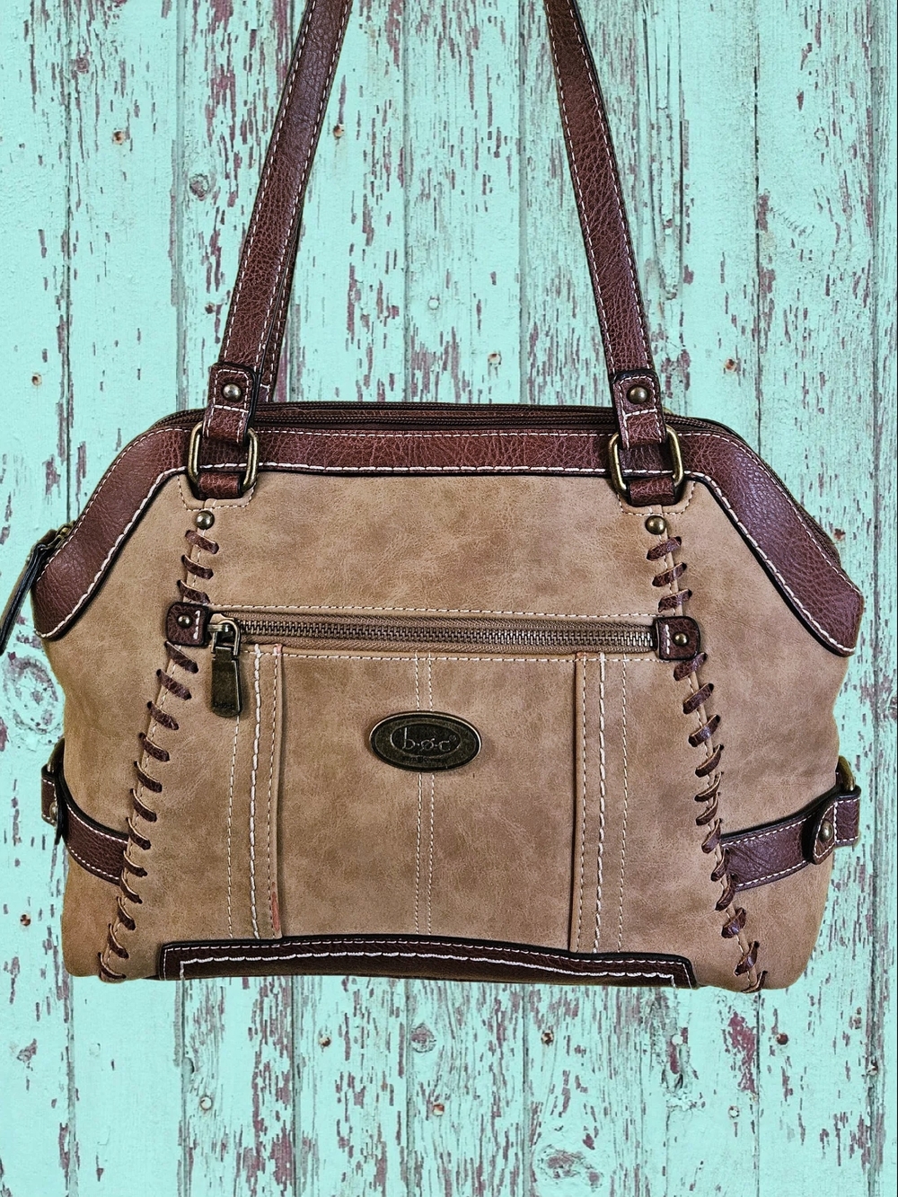 b.o.c. Born Concept Whipstich Two Tone Satchel Rodeo Festival Boho Shoulder Bag
